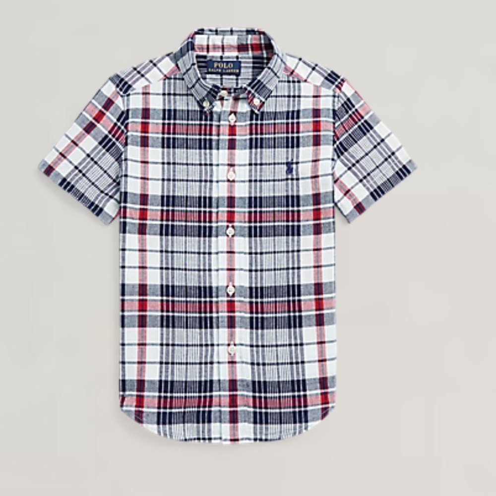 NWT Polo Ralph Lauren Boys Faded Madras Plaid Button Shirt Size 7
